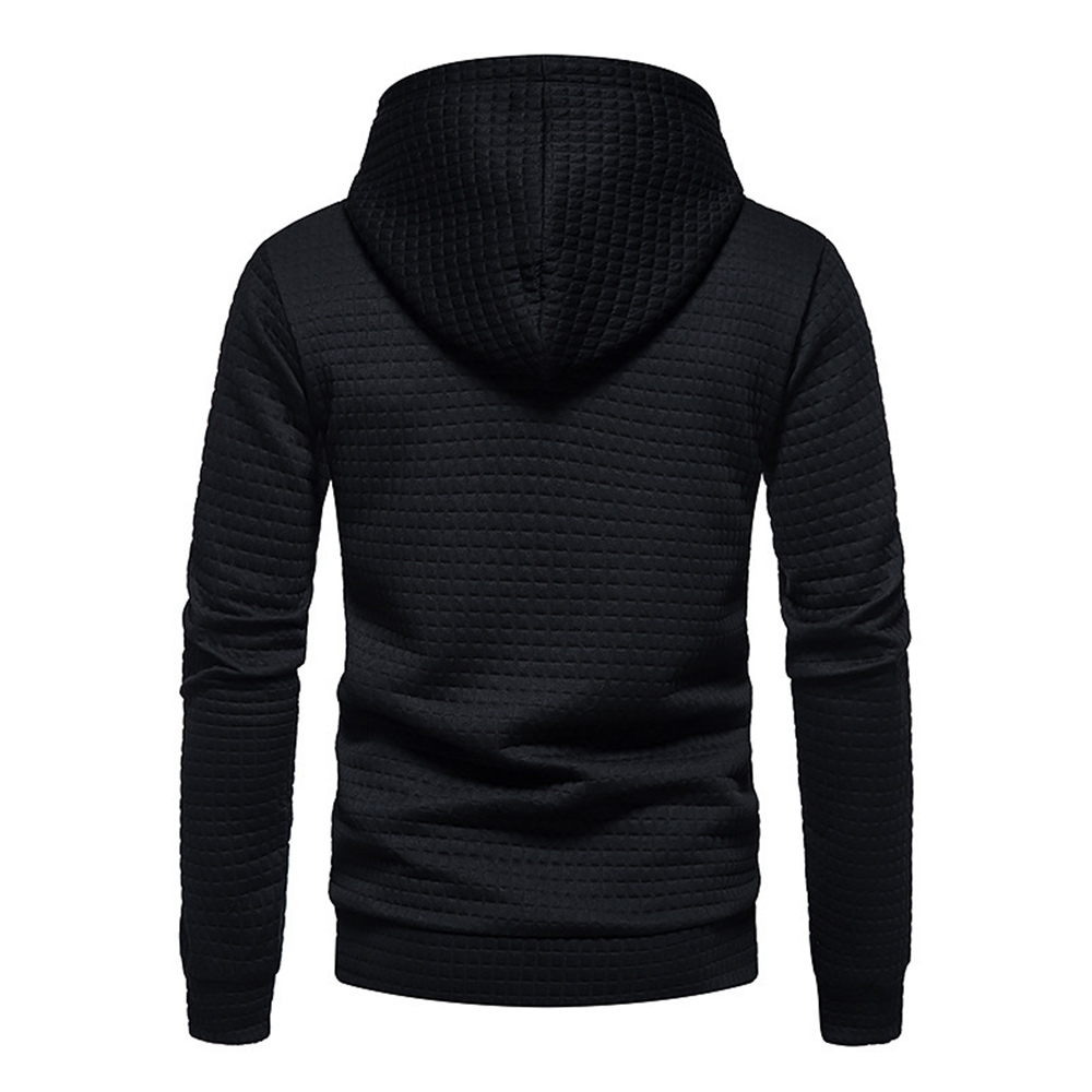 Men's Waffle Pattern Solid Hoodie Casual Pullover Sweatshirt