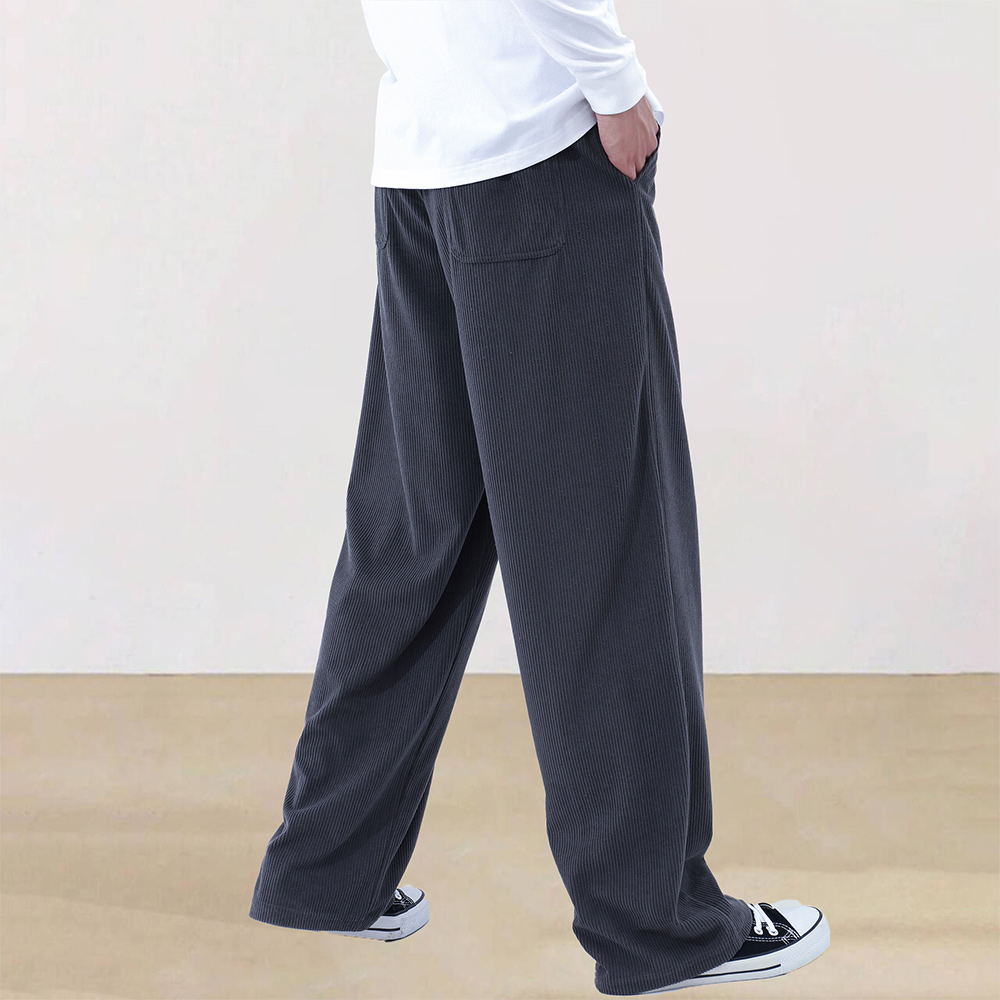 Men's corduroy elastic waist wide-leg trousers