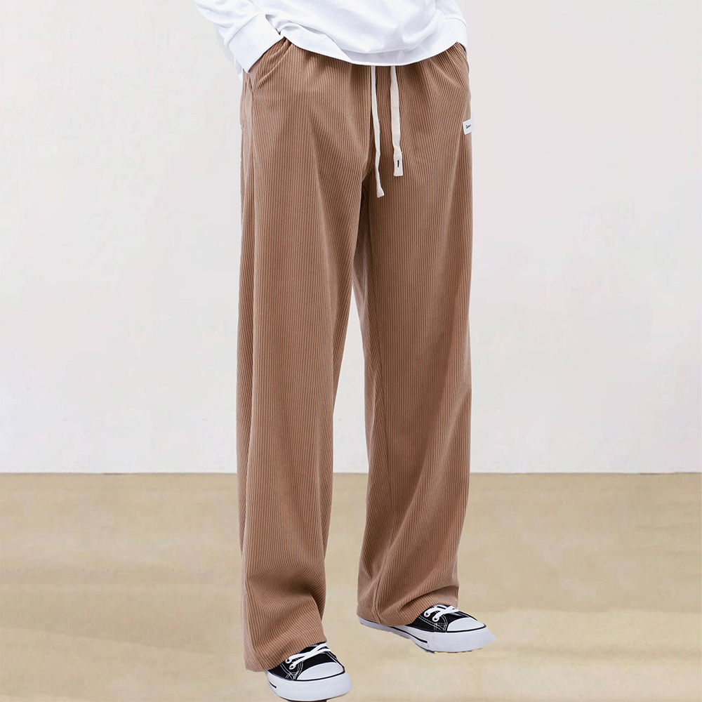 Men's corduroy elastic waist wide-leg trousers