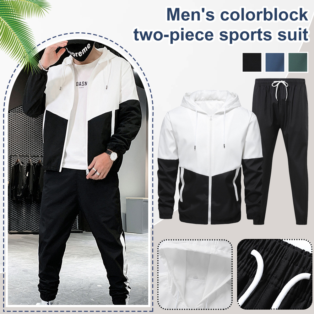 Men's autumn running leisure new fashion color matching sports suit