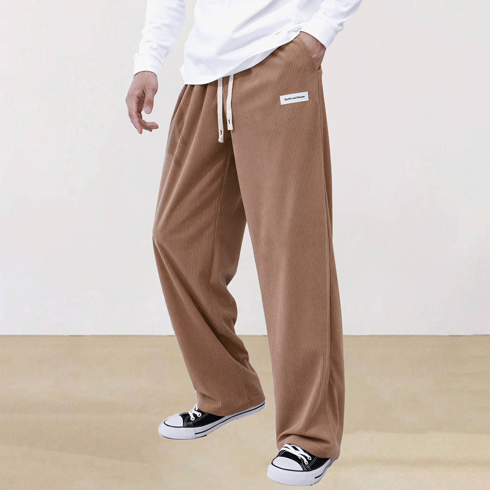 Men's corduroy elastic waist wide-leg trousers