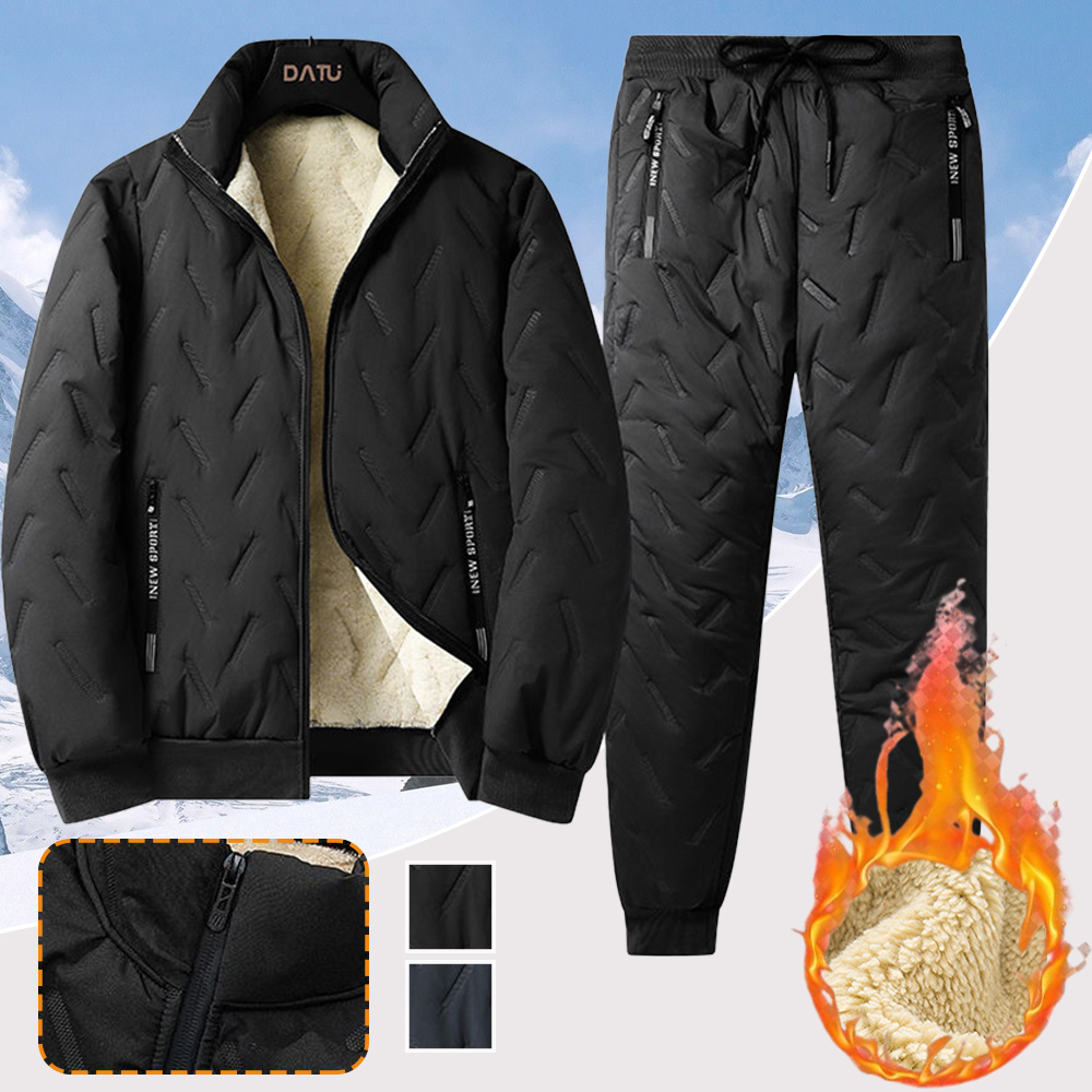Autumn and winter men's lambswool cotton coat + cotton pants two-piece suit