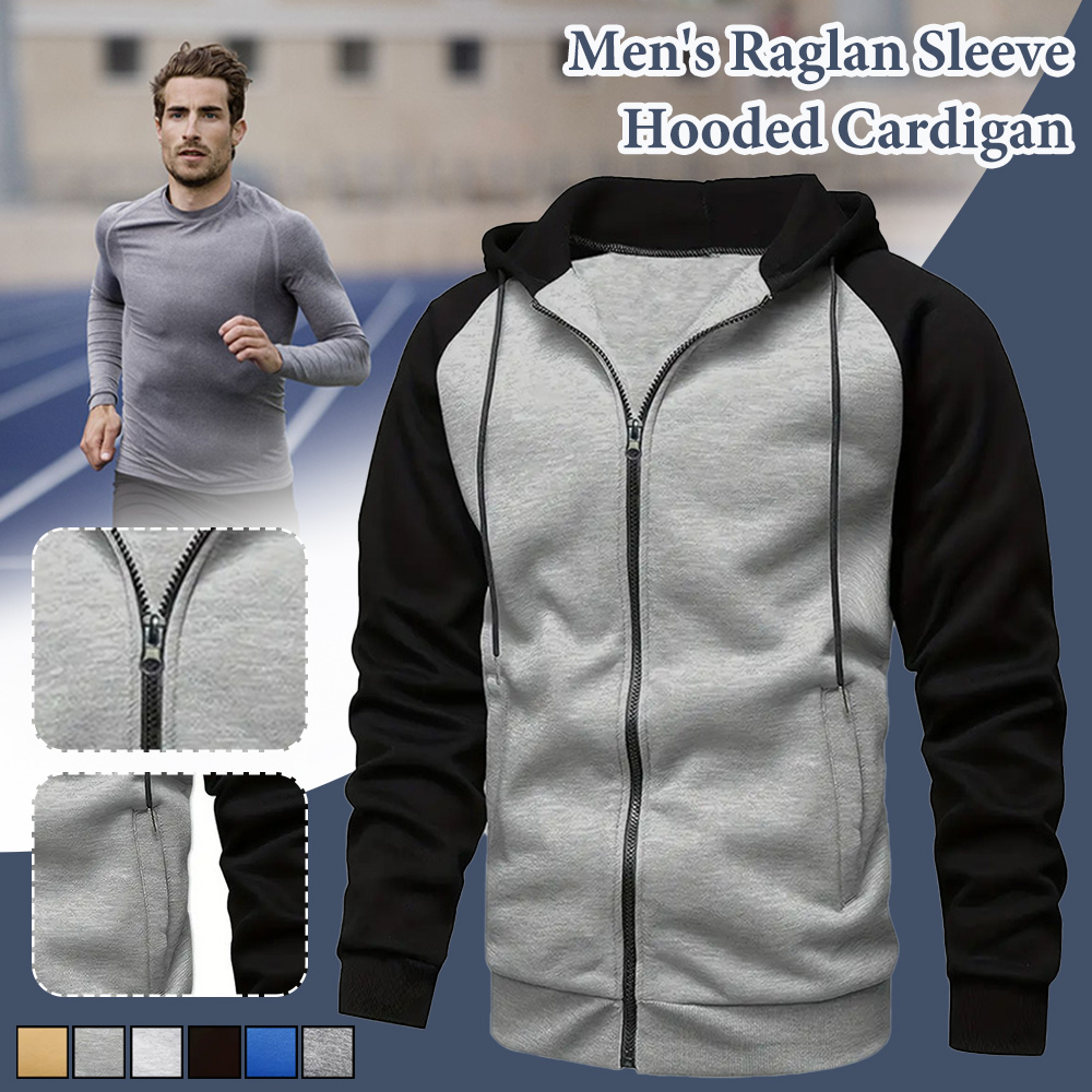 Men's Colorblock Raglan Sleeve Hoodie Cardigan