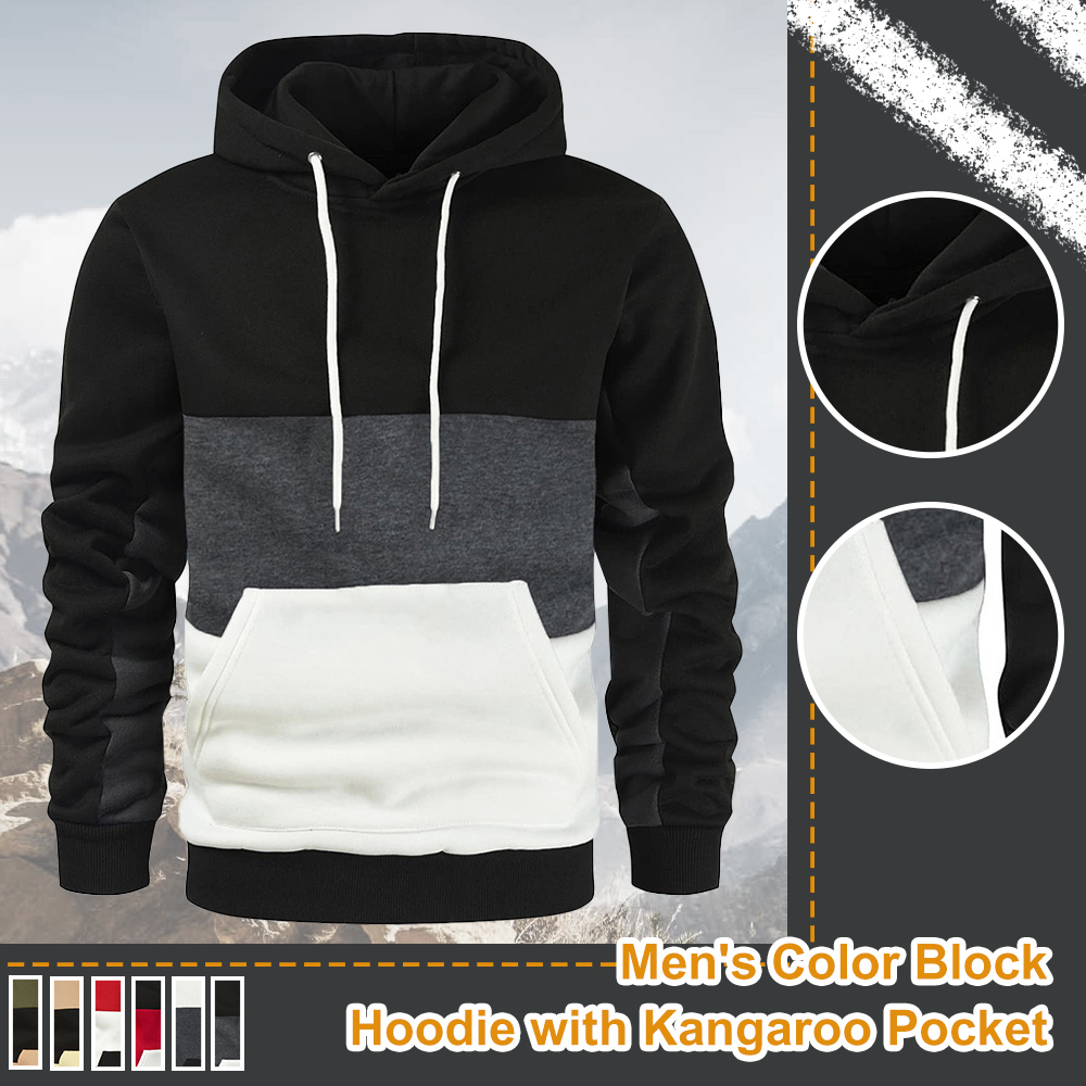 Men's autumn and winter retro colorblock kangaroo pocket loose large size casual hoodie