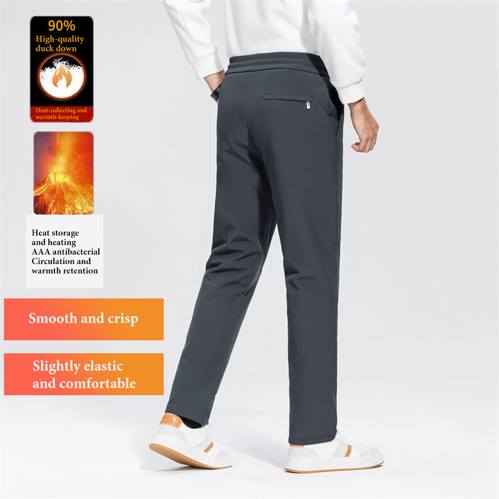 Winter Men's Warm Straight Casual Solid Color Down Pants