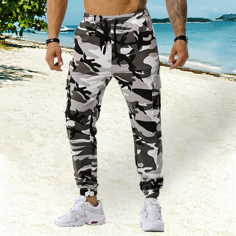 Men's new sports fitness drawstring camouflage jogger pants