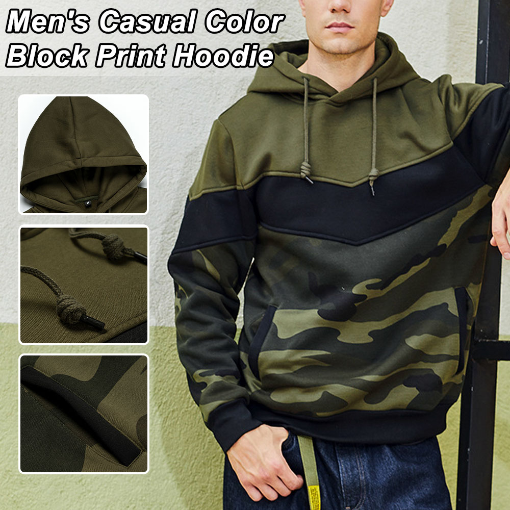 Men's autumn and winter new retro color matching loose large size casual hoodie