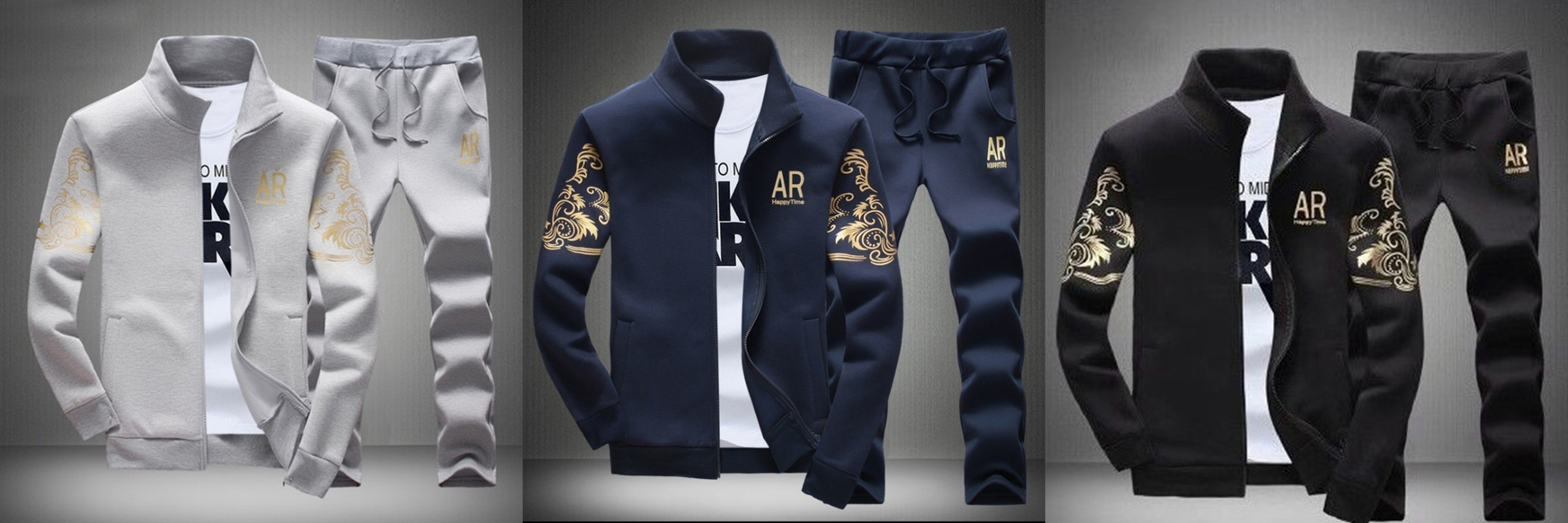 New men's casual stand-up collar baseball jacket long-sleeved trousers suit for spring and autumn