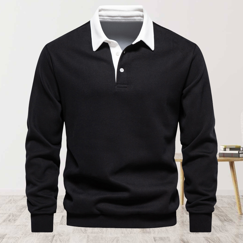 Men's new lapel long-sleeved solid color sweatshirt