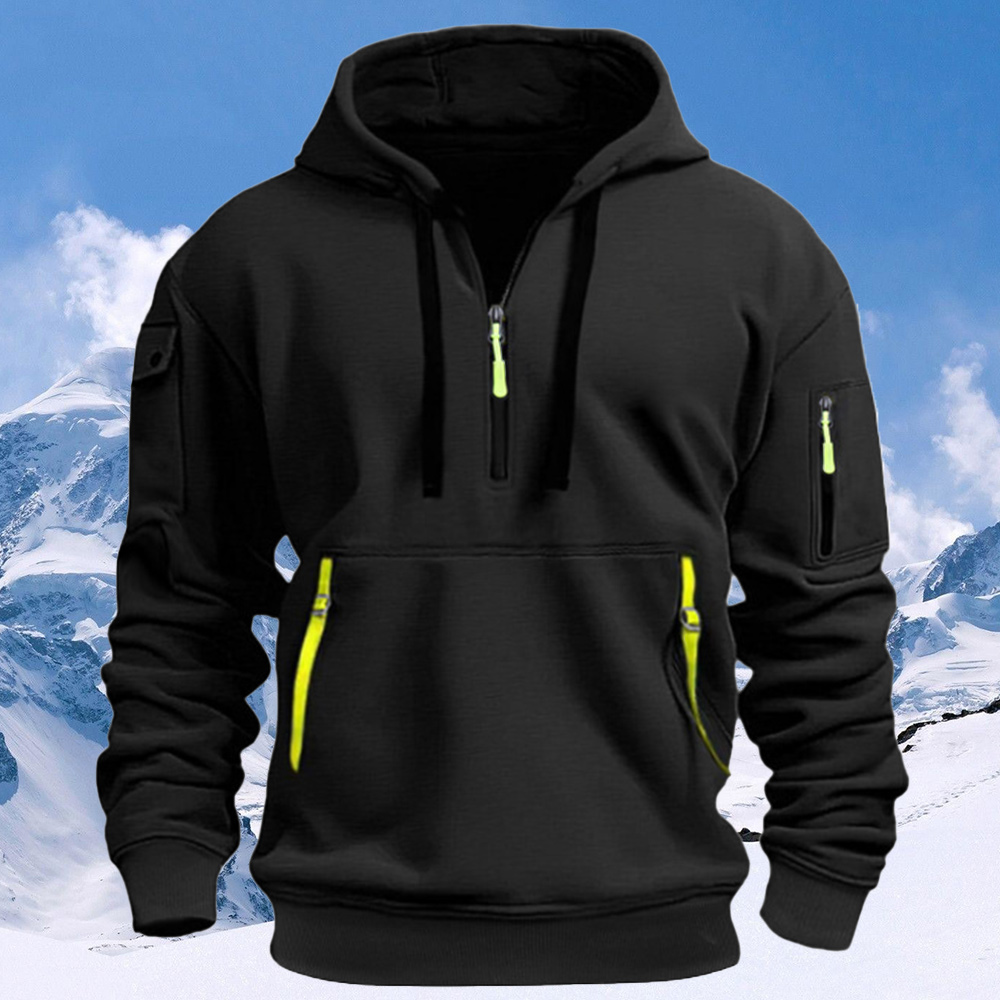 Men's New Multi-Pocket Half Zip Hoodie Long Sleeve Sweatshirt