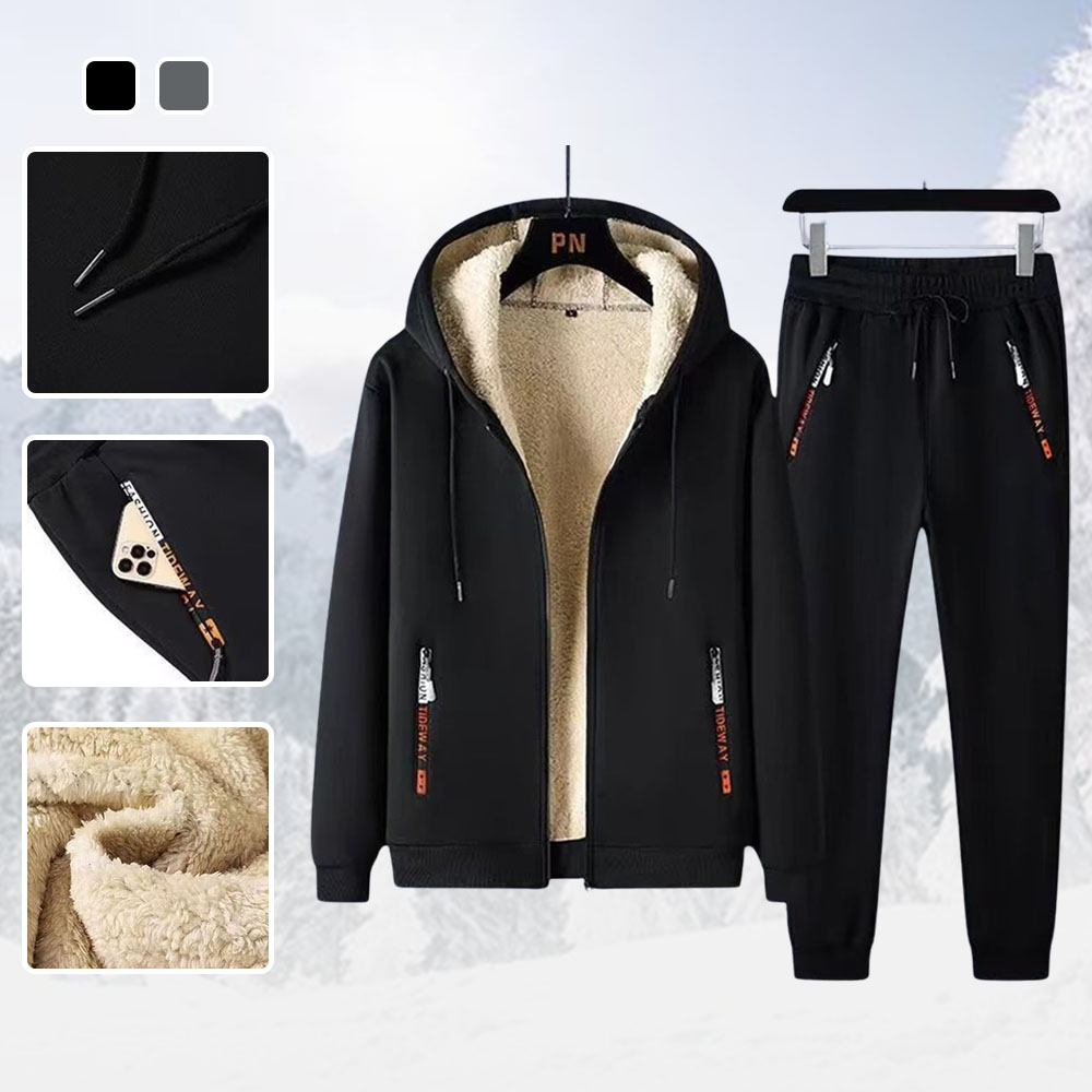 New men's lambskin hooded sweatshirt casual trousers suit in winter