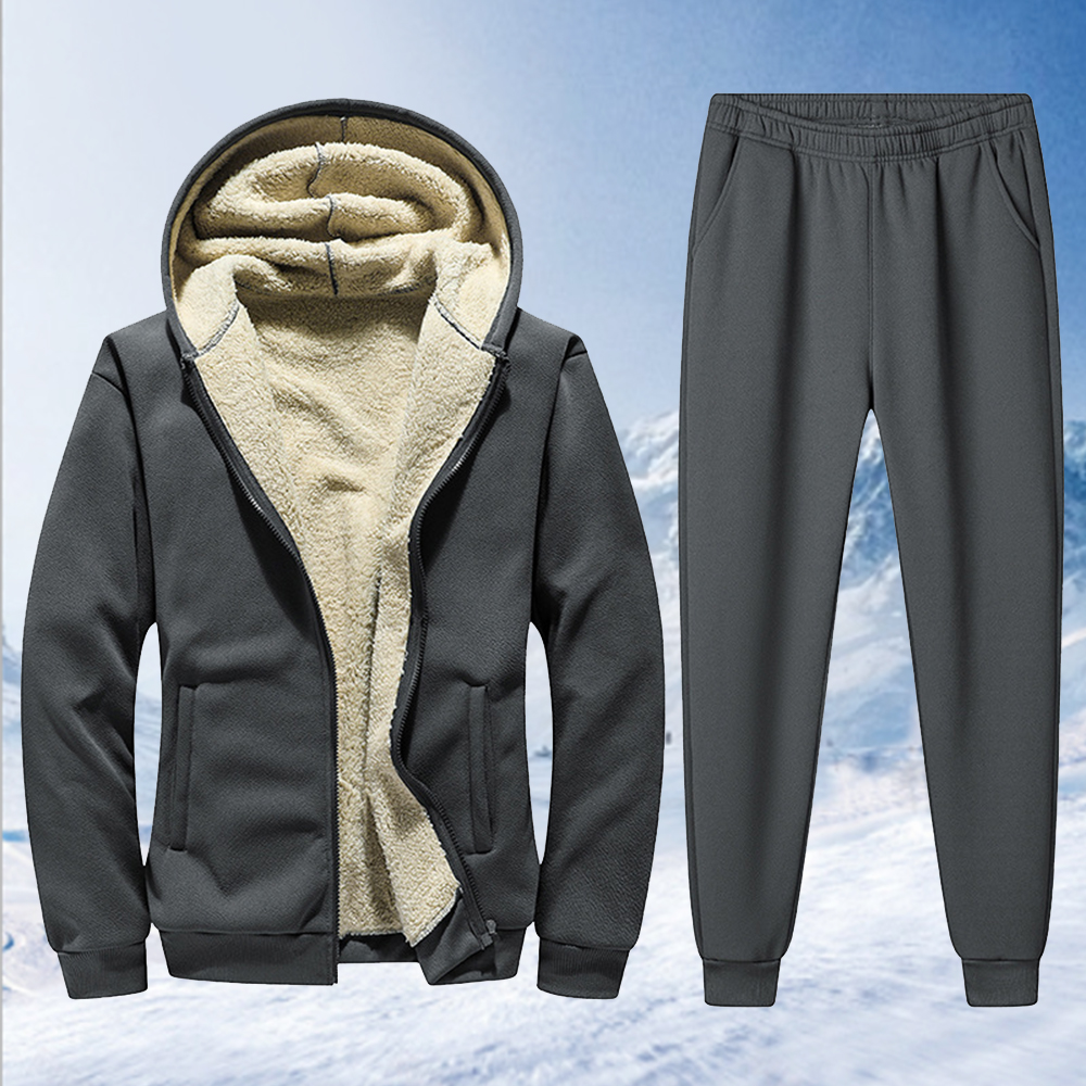 Autumn and winter new men's lambskin hooded jacket and trousers suit