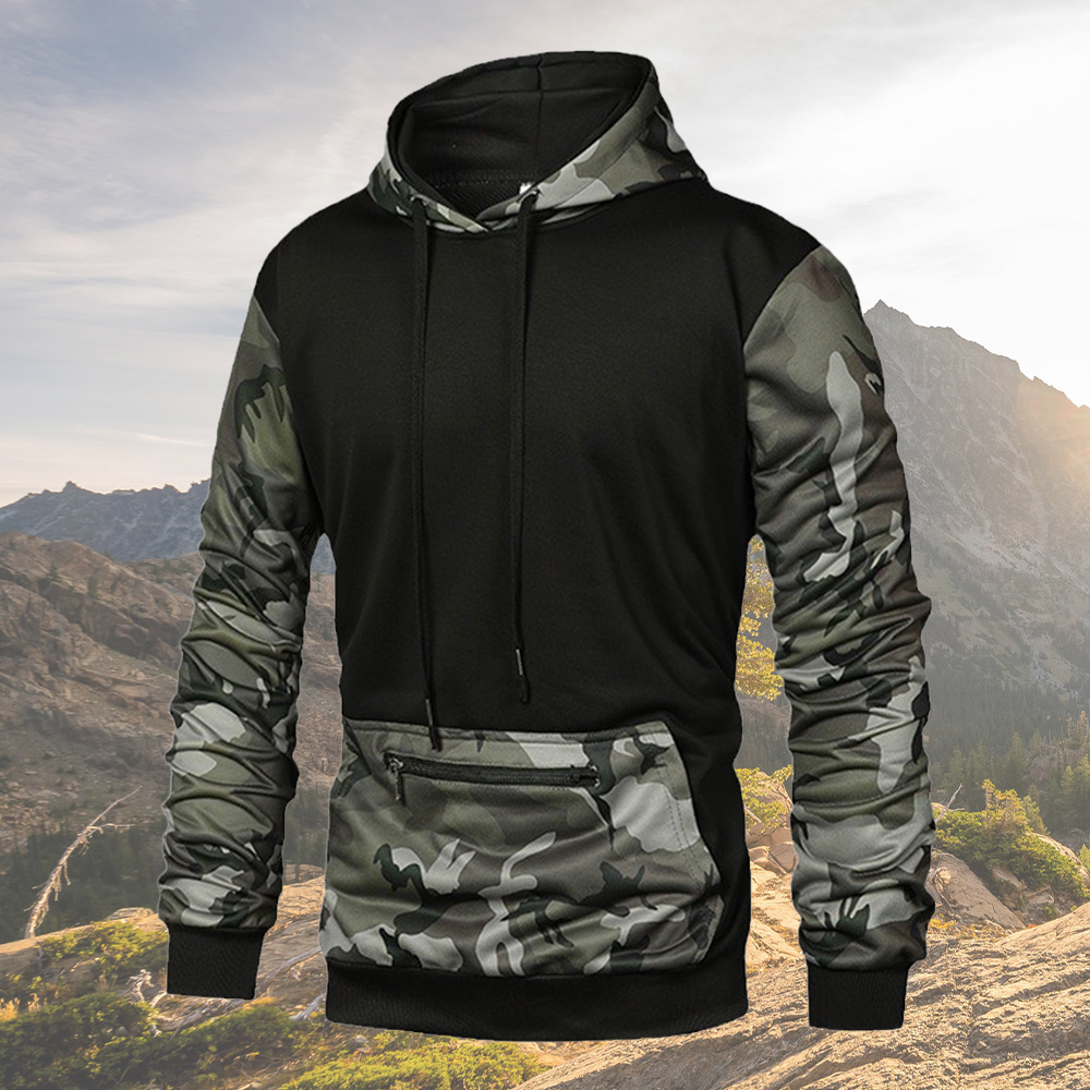 Men's camouflage patchwork pocket hooded sweatshirt