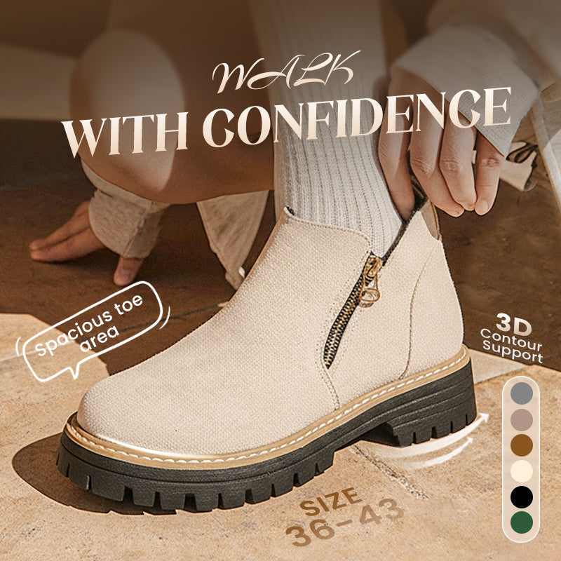 Women's Round-Toe Ankle Boots with Side Zipper