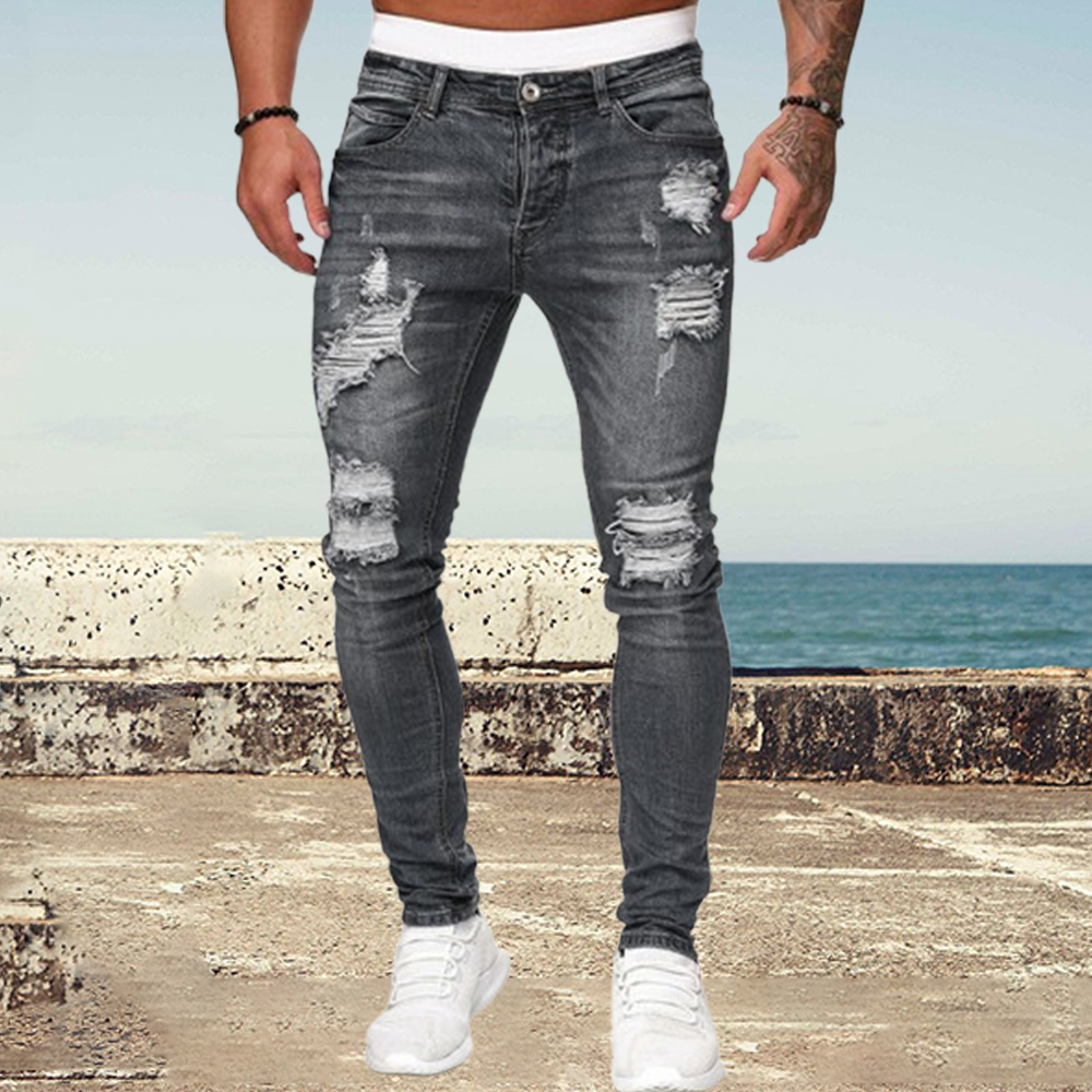 Men's slim casual ripped jeans