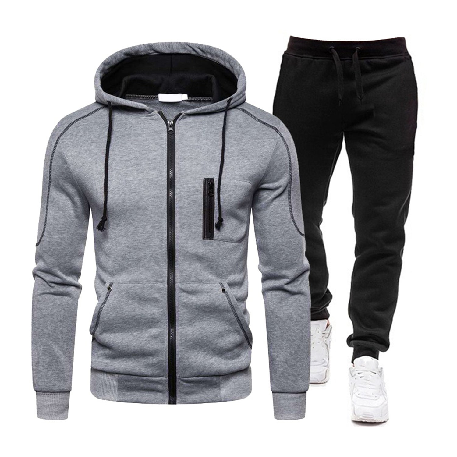 New Men's Casual Sports Hooded Sweatshirt Cardigan and Pants Set