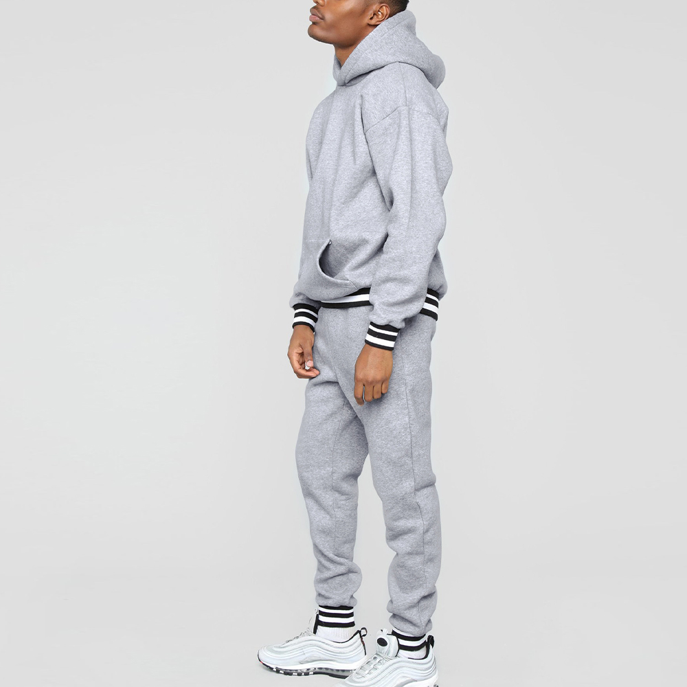 New Men's Colorblock Striped Hooded Sweatshirt and Pants Two-piece Set