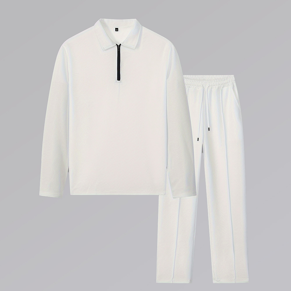 Men's stylish and comfortable lapel two-piece sports casual polo suit