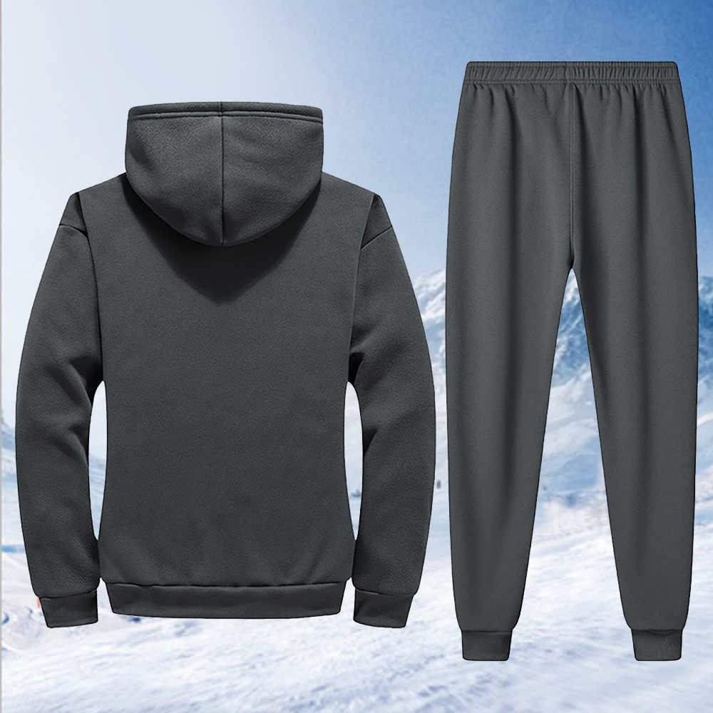 Autumn and winter new men's lambskin hooded jacket and trousers suit