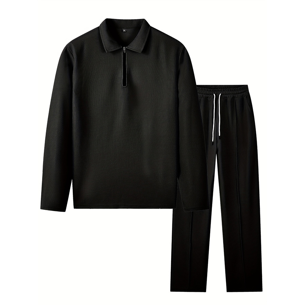 Men's stylish and comfortable lapel two-piece sports casual polo suit