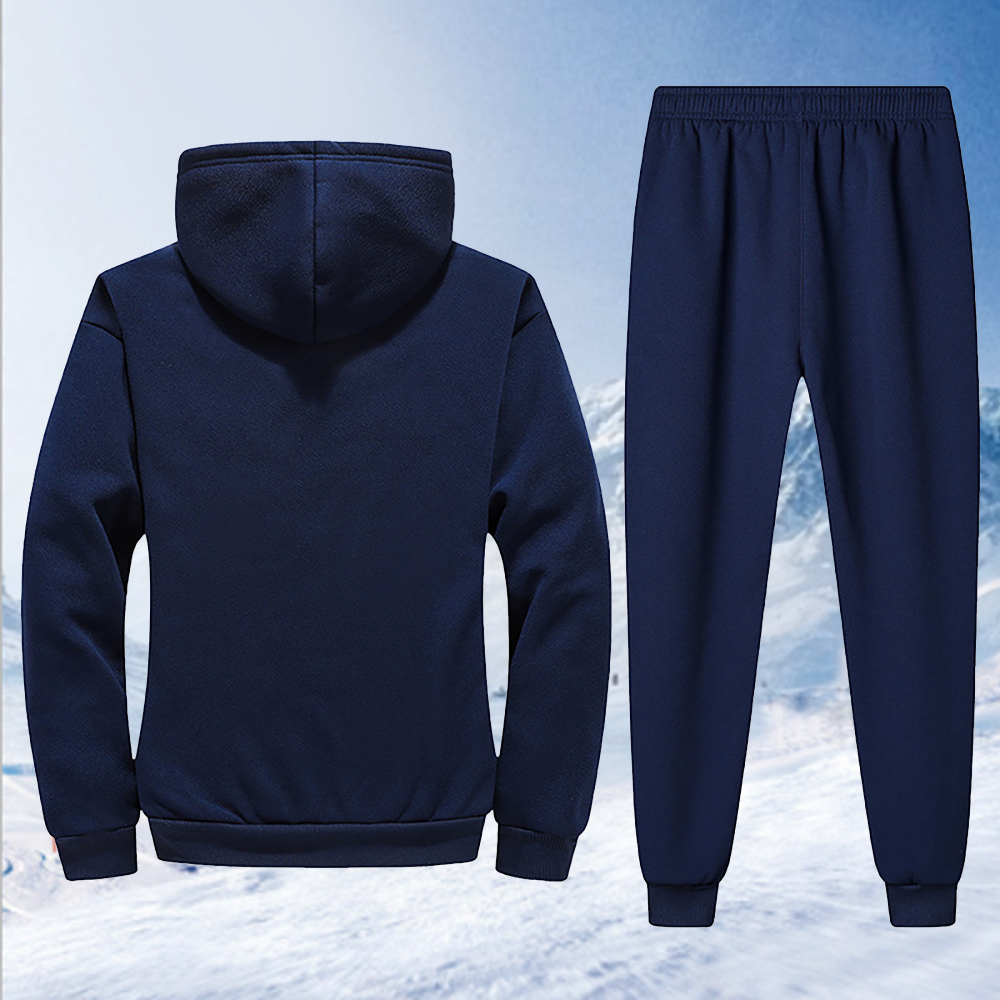 Autumn and winter new men's lambskin hooded jacket and trousers suit