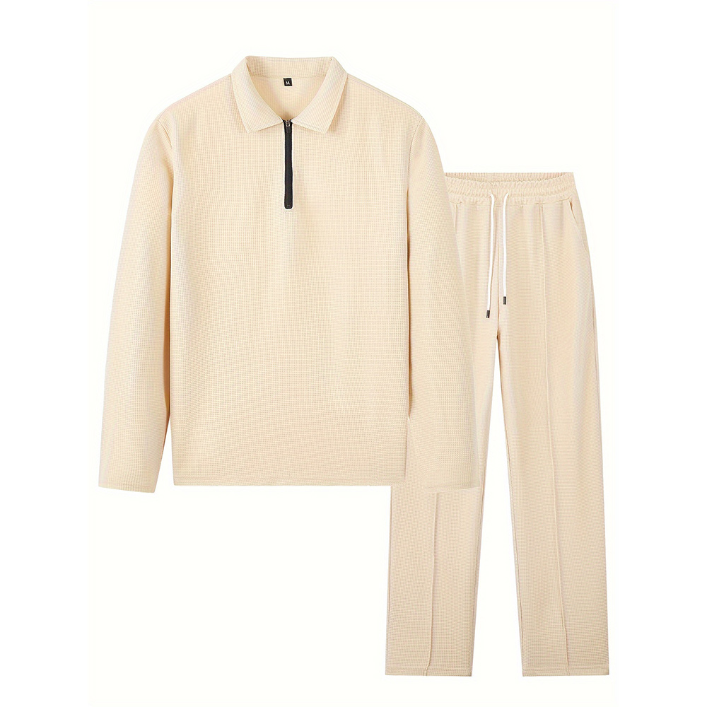 Men's stylish and comfortable lapel two-piece sports casual polo suit