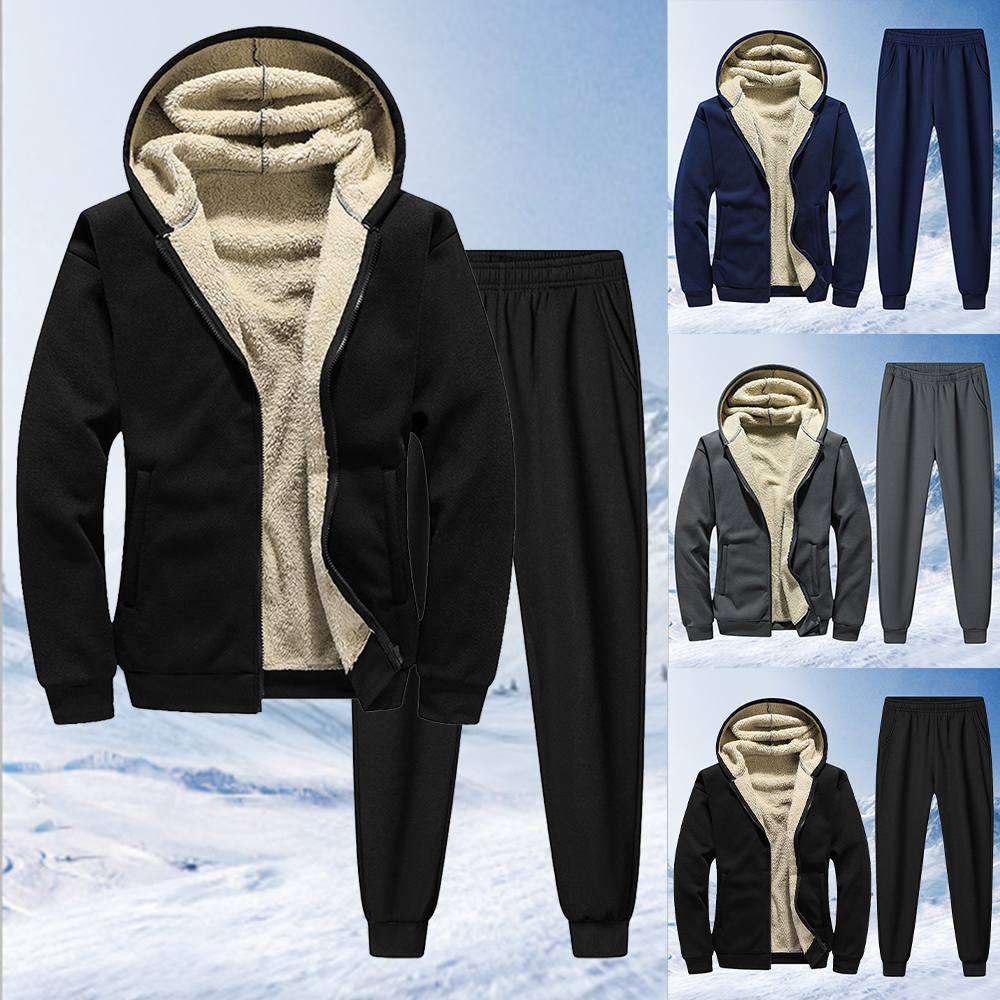 Autumn and winter new men's lambskin hooded jacket and trousers suit