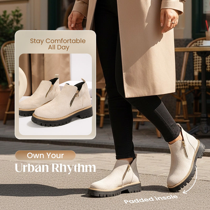Women's Round-Toe Ankle Boots with Side Zipper