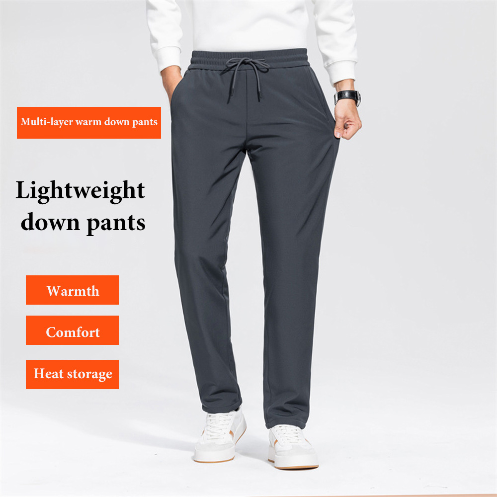 Winter Men's Warm Straight Casual Solid Color Down Pants