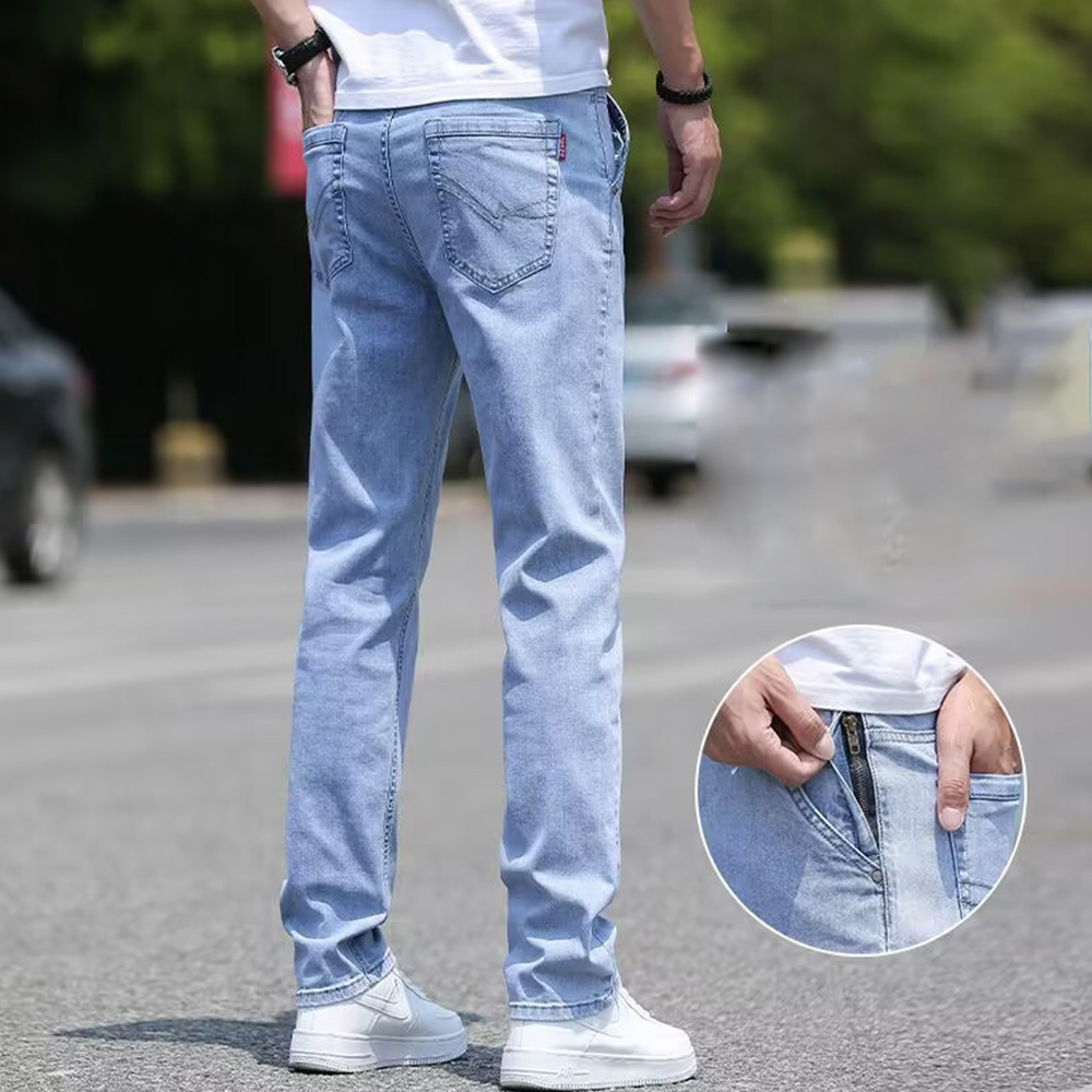 Men's stretch double pocket straight loose jeans