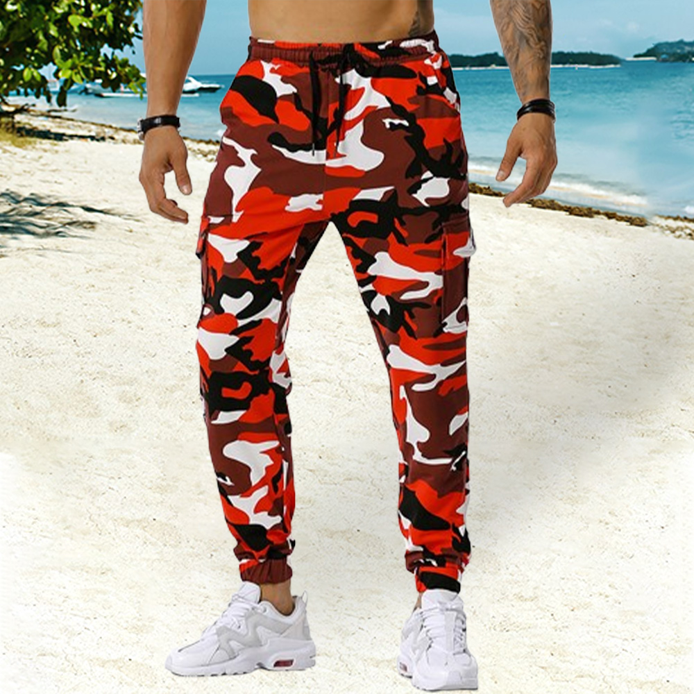 Men's new sports fitness drawstring camouflage jogger pants
