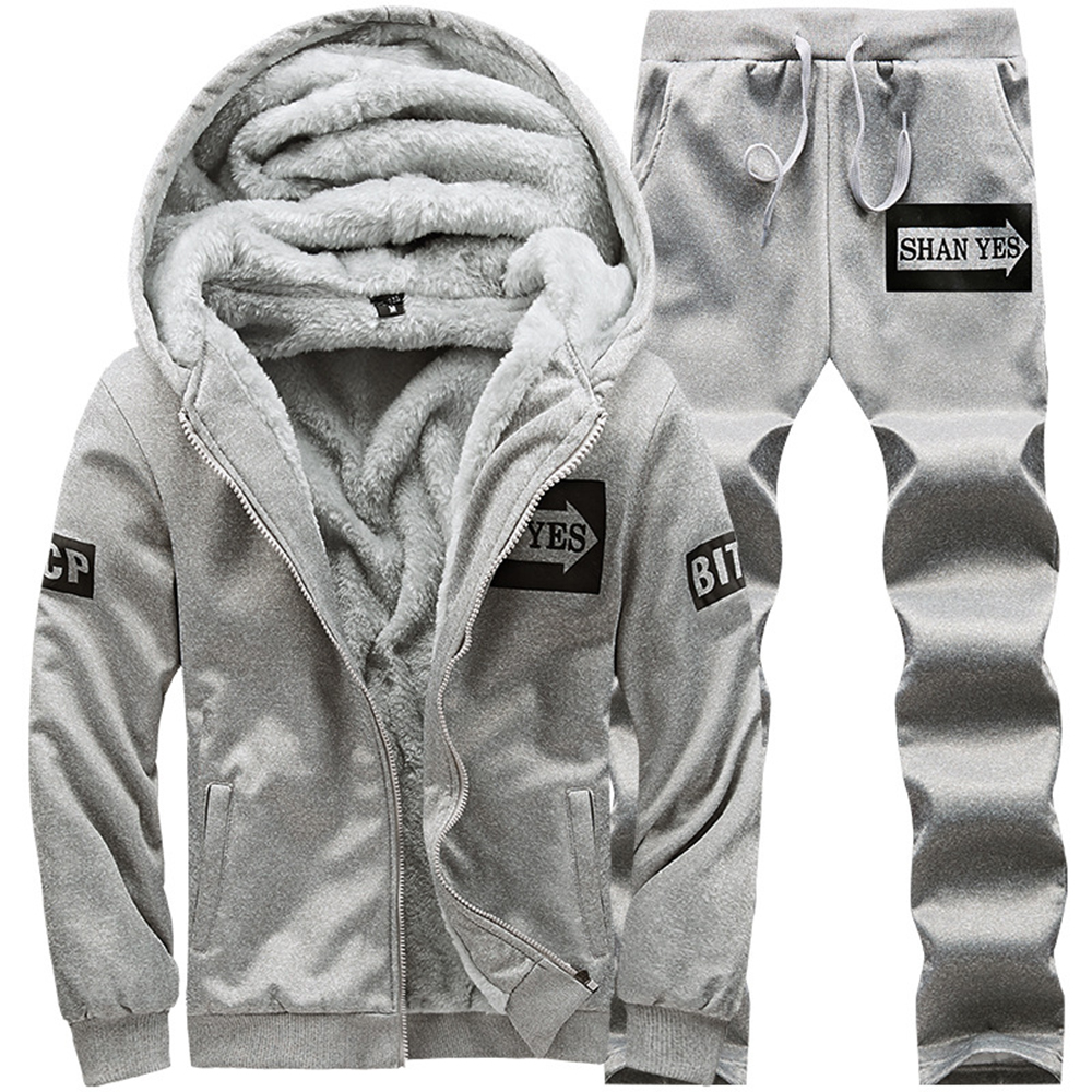 Men's Plush Hooded Jacket Sportswear Two-piece Set
