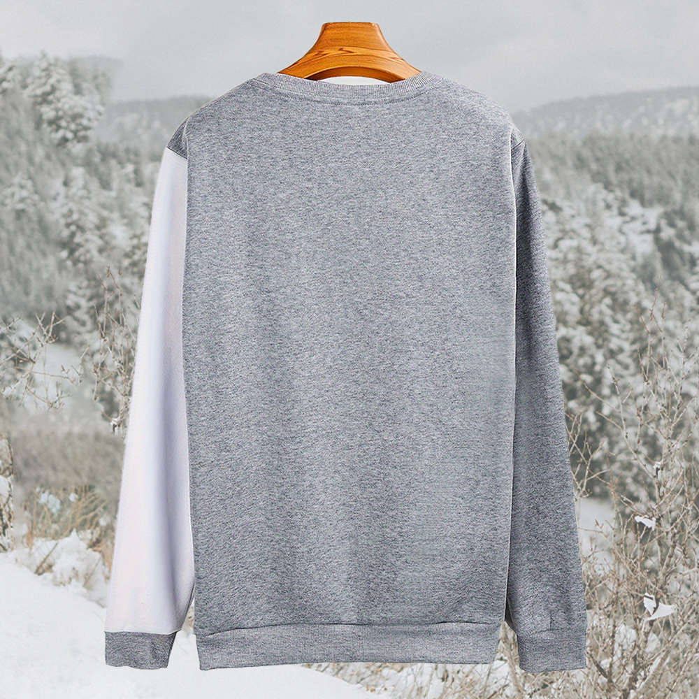 Autumn and winter men's fashionable color block round neck plus fleece sweatshirt