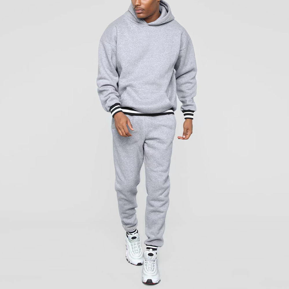 New Men's Colorblock Striped Hooded Sweatshirt and Pants Two-piece Set