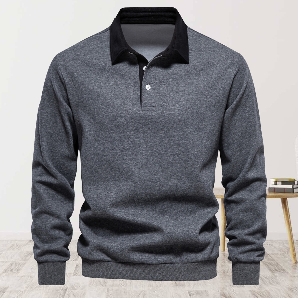 Men's new lapel long-sleeved solid color sweatshirt