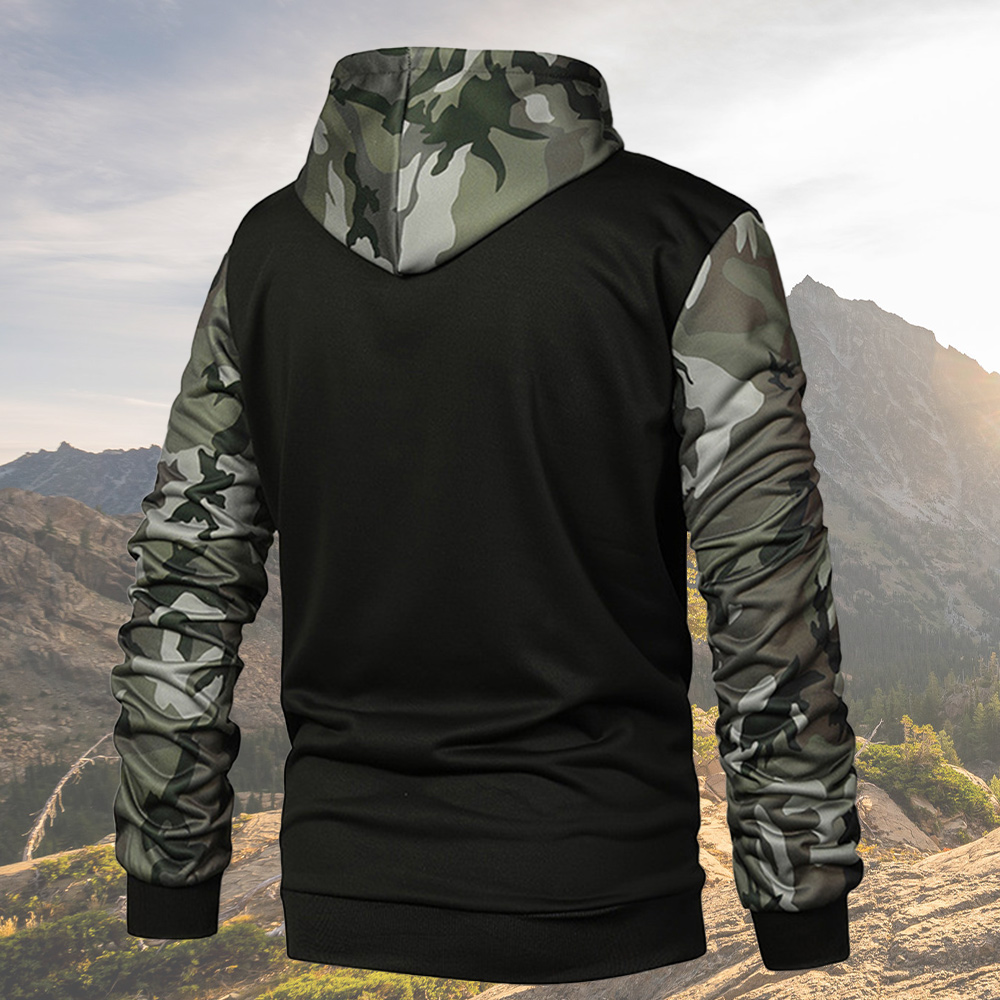 Men's camouflage patchwork pocket hooded sweatshirt
