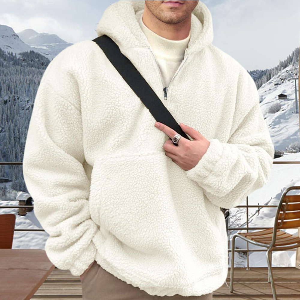 Men's half-zip solid flannel hooded sweatshirt