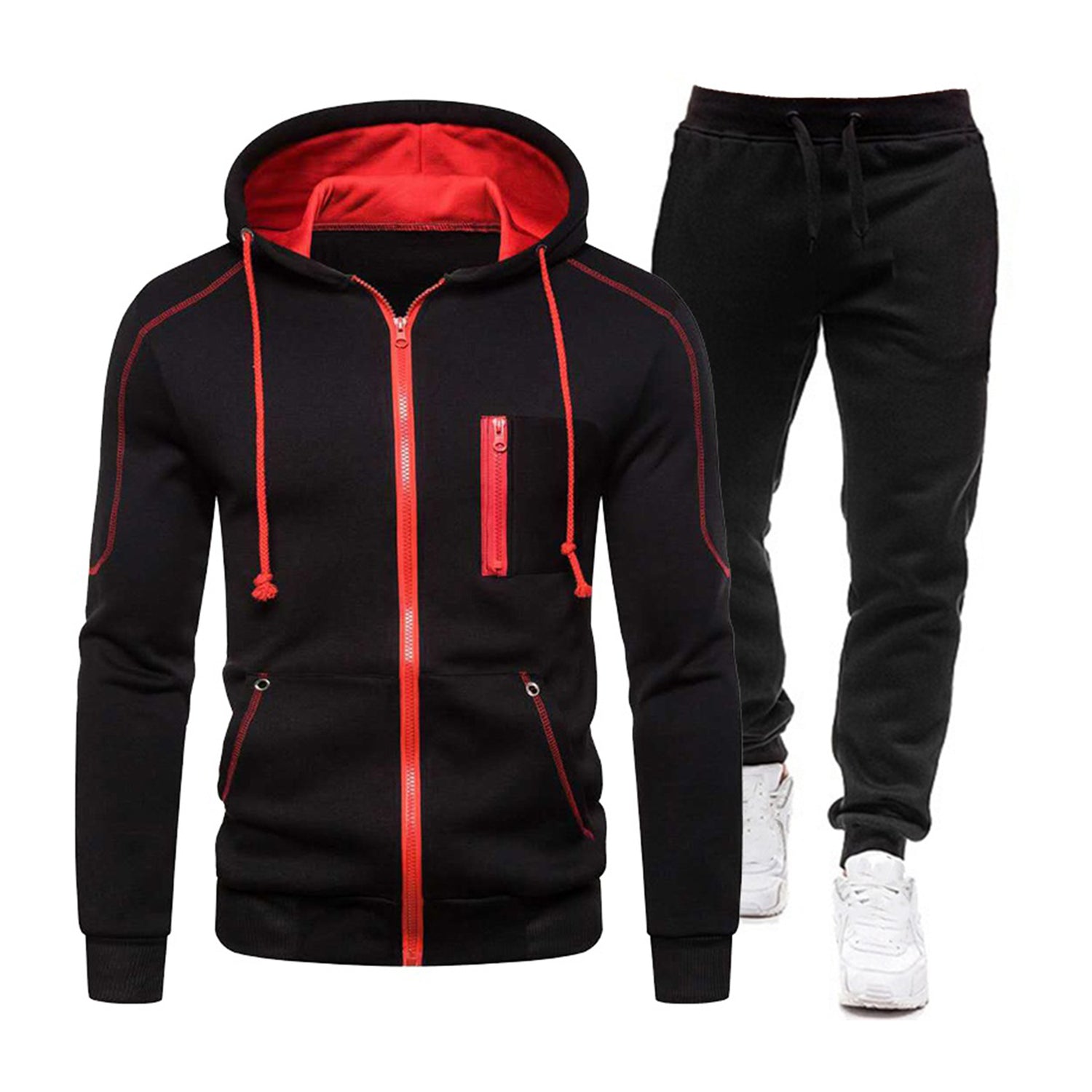 New Men's Casual Sports Hooded Sweatshirt Cardigan and Pants Set