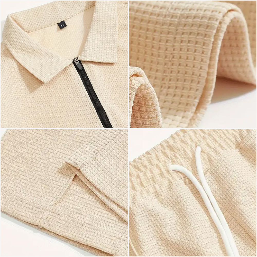 Men's stylish and comfortable lapel two-piece sports casual polo suit
