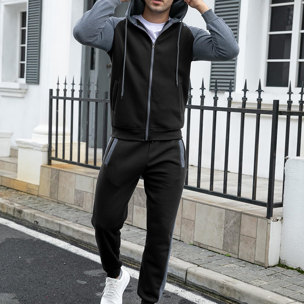 New autumn and winter men's color matching hooded sweatshirt and trousers sports suit