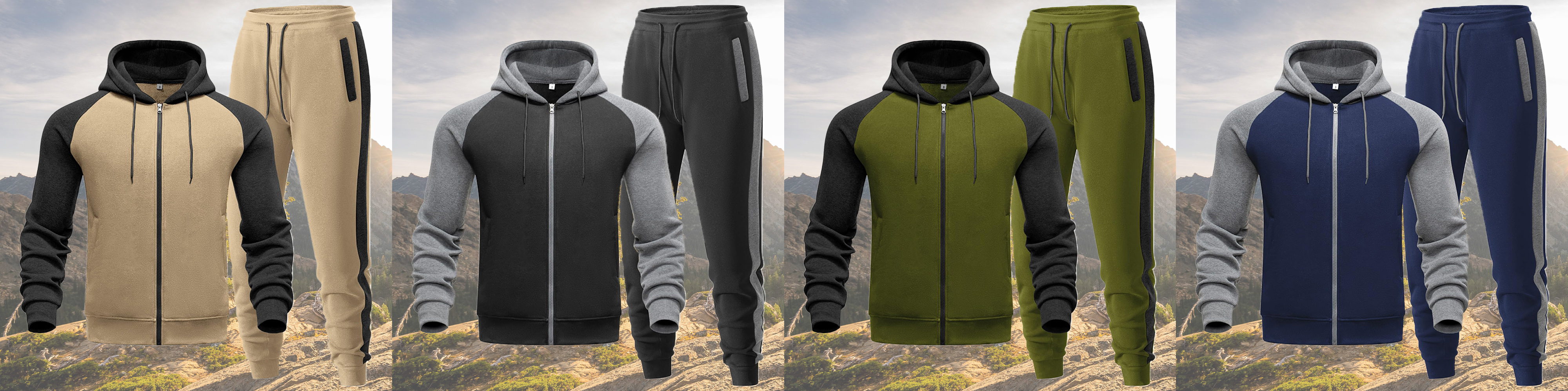 New autumn and winter men's color matching hooded sweatshirt and trousers sports suit