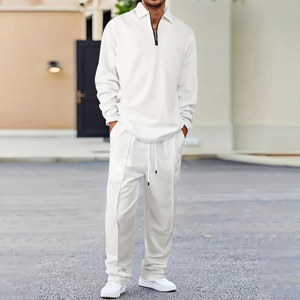 Men's stylish and comfortable lapel two-piece sports casual polo suit