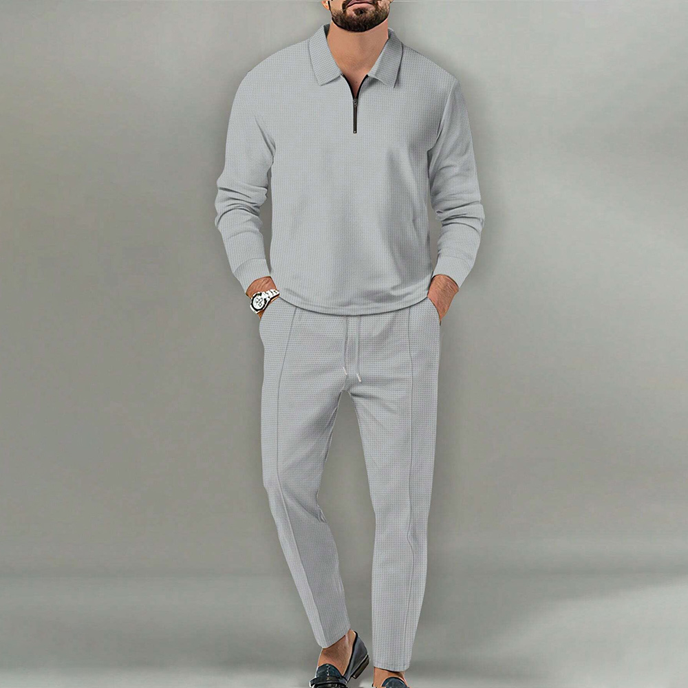 Men's stylish and comfortable lapel two-piece sports casual polo suit