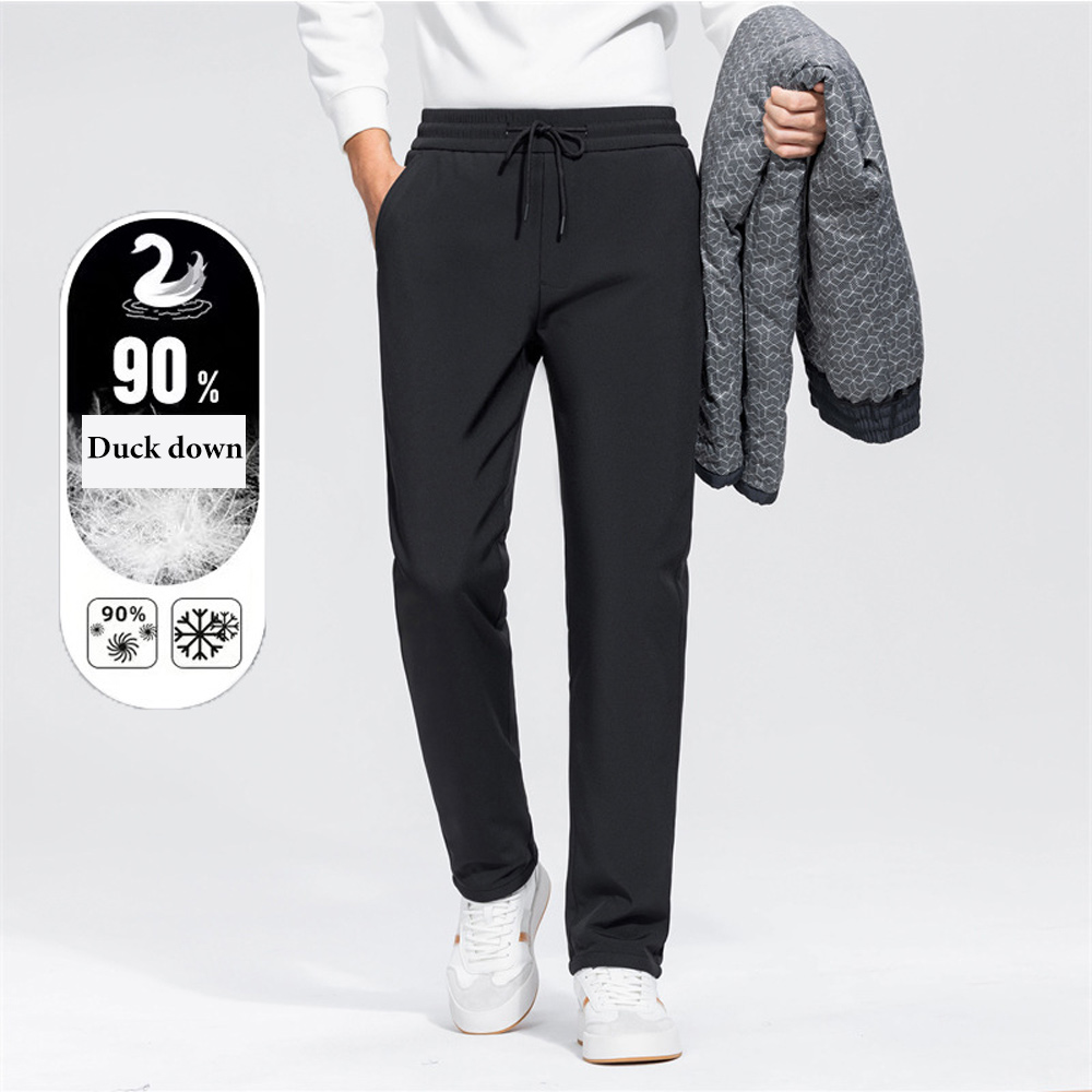 Winter Men's Warm Straight Casual Solid Color Down Pants