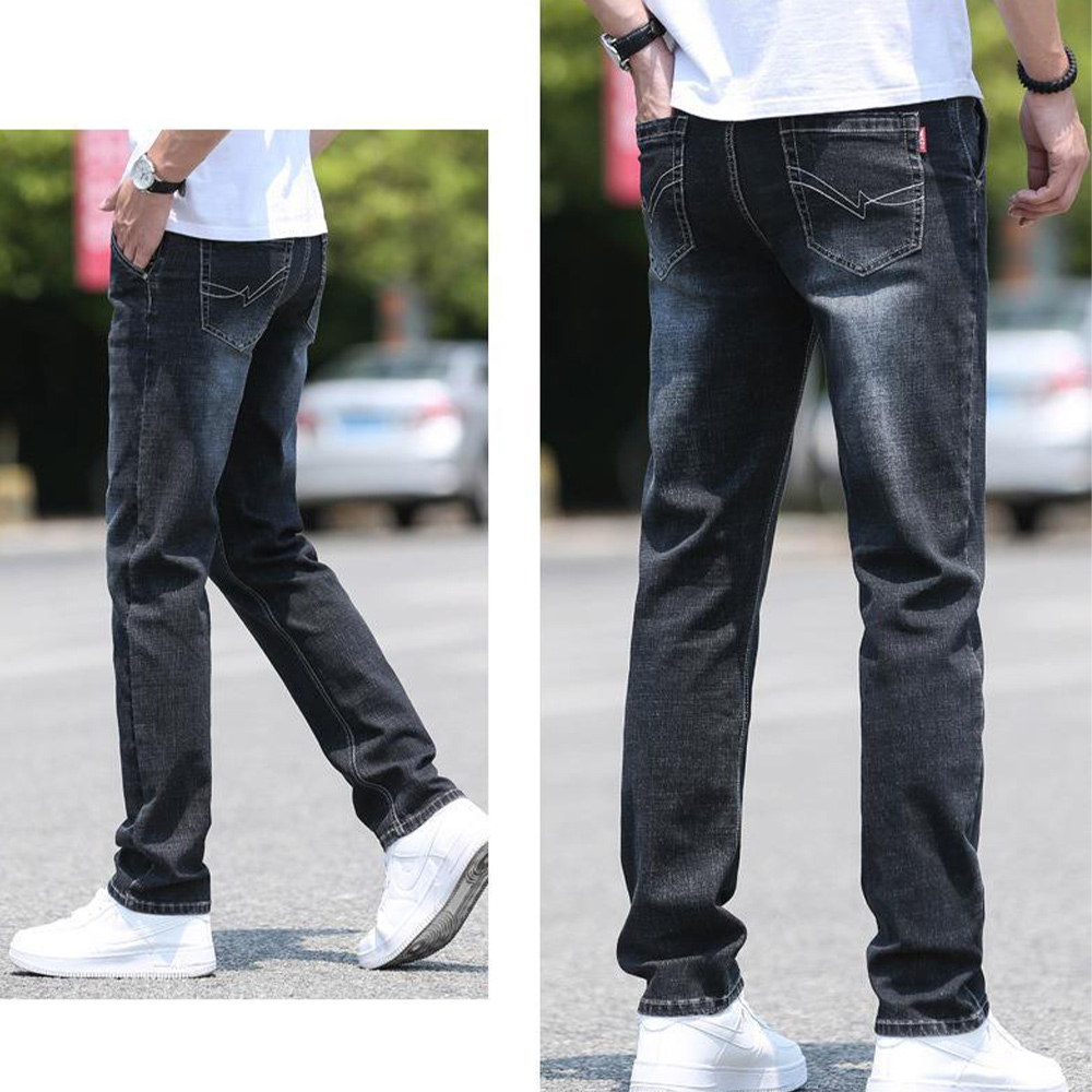 Men's stretch double pocket straight loose jeans
