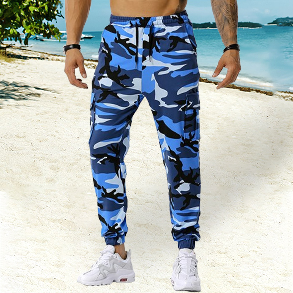 Men's new sports fitness drawstring camouflage jogger pants