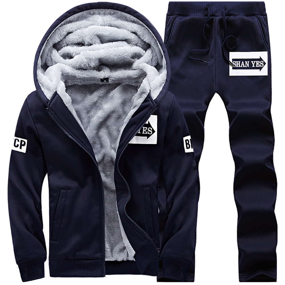 Men's Plush Hooded Jacket Sportswear Two-piece Set