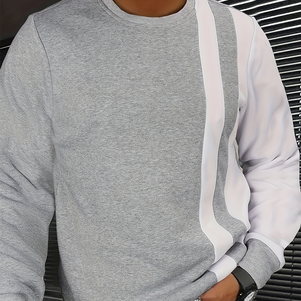 Autumn and winter men's fashionable color block round neck plus fleece sweatshirt