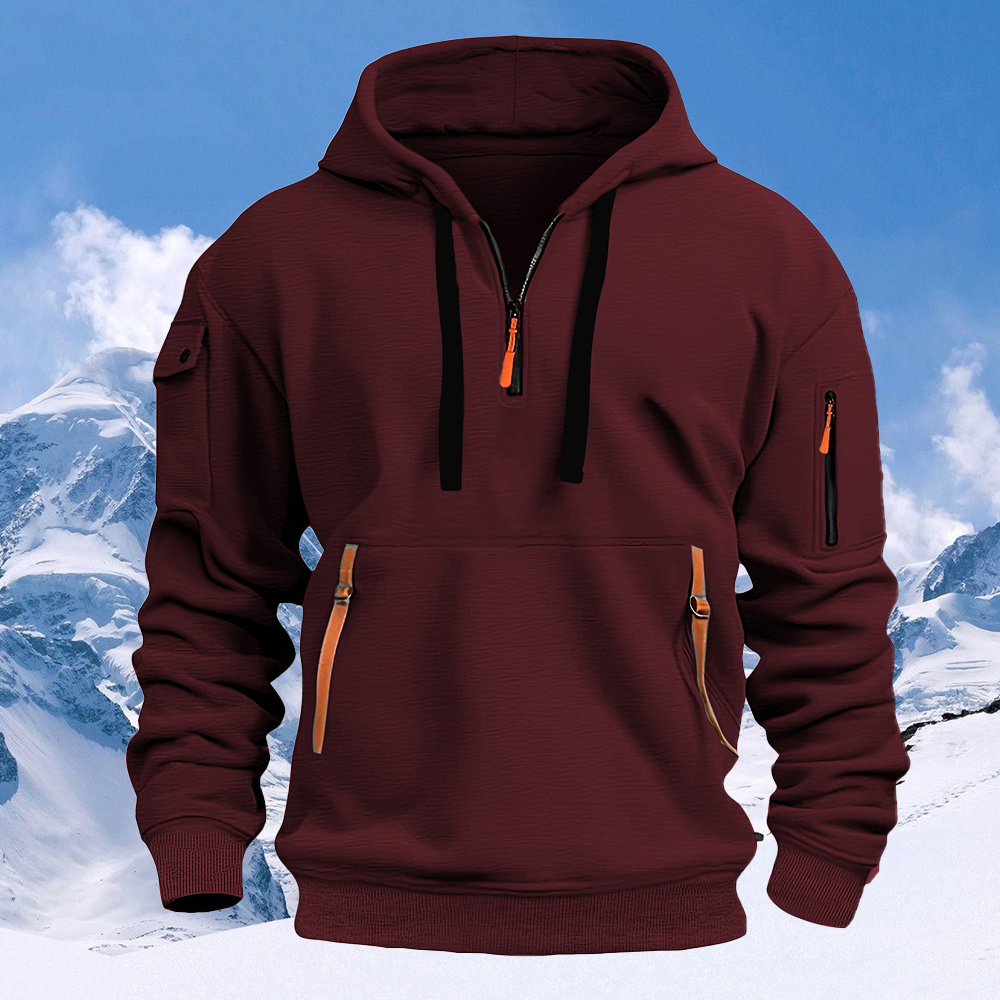 Men's New Multi-Pocket Half Zip Hoodie Long Sleeve Sweatshirt
