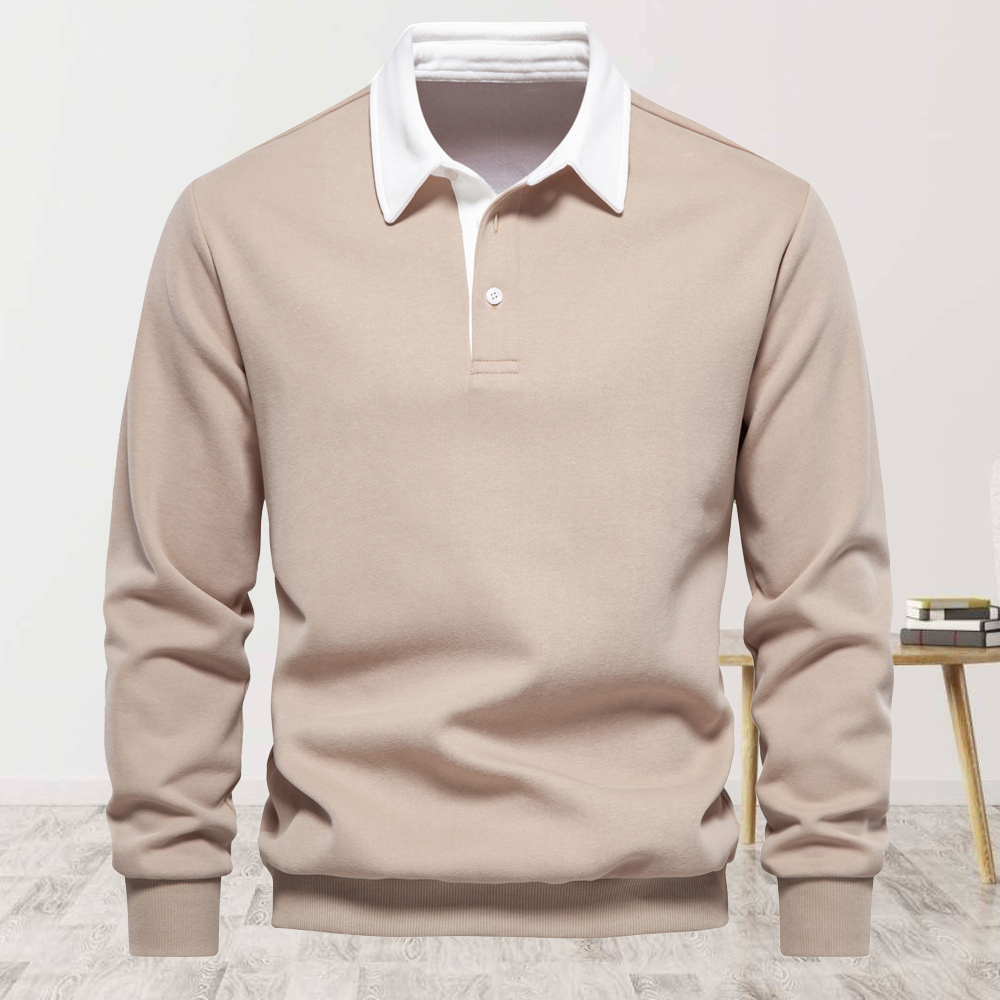 Men's new lapel long-sleeved solid color sweatshirt